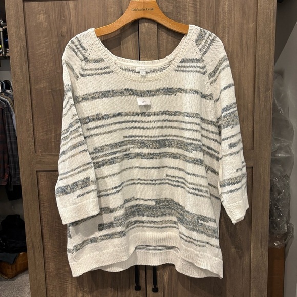 NWT J Jill Sweater XL Beach Relaxed Fit White Green Tan - Picture 2 of 12